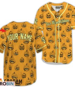 Personalized Pabst Blue Ribbon Halloween Pumpkin Baseball Jersey Shirt Style Personalized Pabst Blue Ribbon Halloween Pumpkin Baseball Jersey Shirt Style