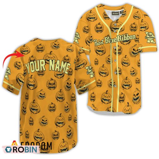 Personalized Pabst Blue Ribbon Halloween Pumpkin Baseball Jersey Shirt Style