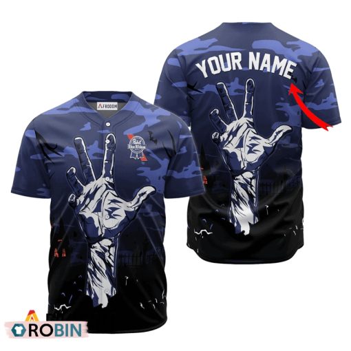 Personalized Pabst Blue Ribbon Halloween Zombie’s Hand Baseball Jersey Shirt Style
