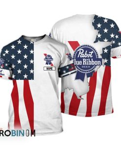 Personalized Pabst Blue Ribbon USA Flag 3D All Over Printed T-Shirt
