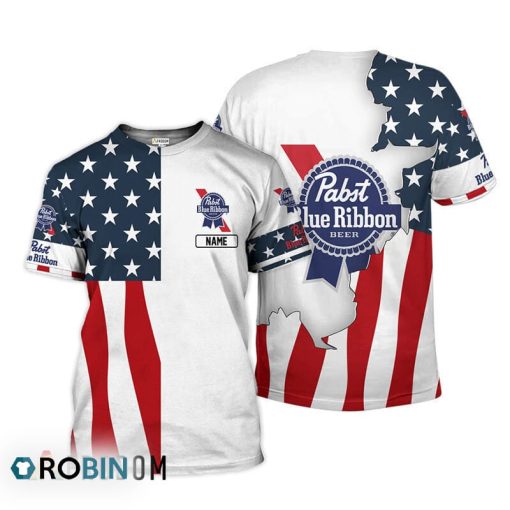Personalized Pabst Blue Ribbon USA Flag 3D All Over Printed T-Shirt