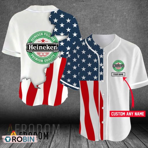 Personalized US Flag Heineken Baseball Jersey Shirt Style