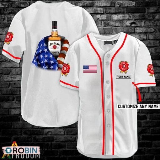 Personalized Vintage White USA Flag Jim Beam Jersey Shirt