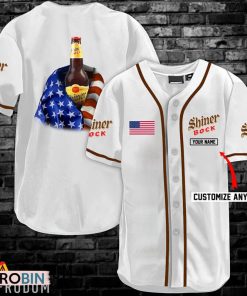 Personalized Vintage White USA Flag Shiner Bock Beer Jersey Shirt