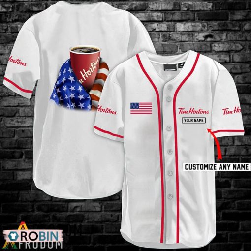 Personalized Vintage White USA Flag Tim Hortons Jersey Shirt