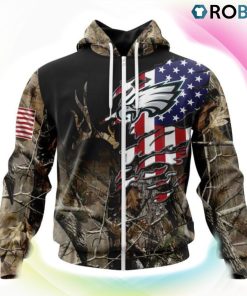 Philadelphia Eagles Hunting Camo US Flag Style 3D Hoodie, Philadelphia Eagles Gifts for Fans