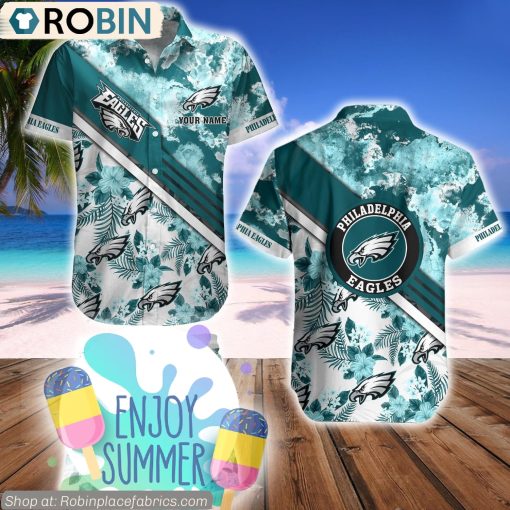 Philadelphia Eagles Watercolor Pattern Hibiscus Hawaiian Shirt