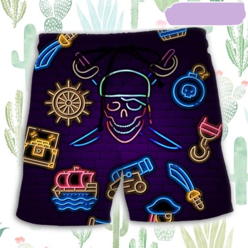 Pirate Neon Art Style Beach Short, Gift for Holiday Summer