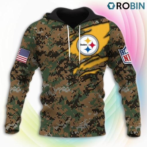 Pittsburgh Steelers NFL Honor US Marine Veterans 3D Hoodie, Steelers Gear