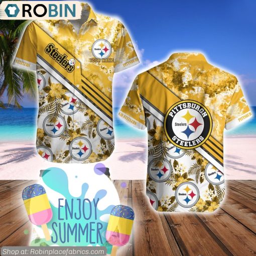 Pittsburgh Steelers Watercolor Pattern Hibiscus Hawaiian Shirt