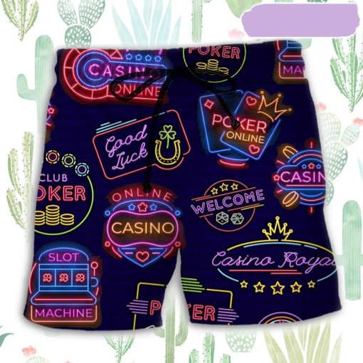 Poker Neon Casino Art Beach Short, Gift for Holiday Summer