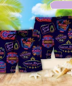 Poker Neon Casino Art Beach Short, Gift for Holiday Summer
