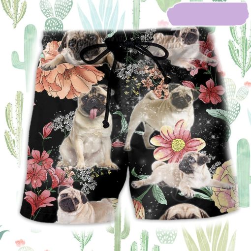 Pug Tropical Style Dark Beach Short, Gift for Holiday Summer
