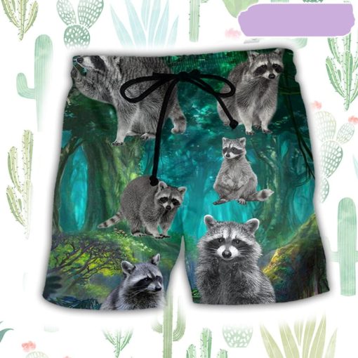 Raccoon Style With Green Beach Short, Gift for Holiday Summer