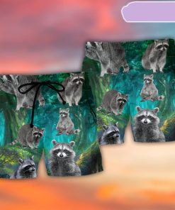 Raccoon Style With Green Beach Short, Gift for Holiday Summer