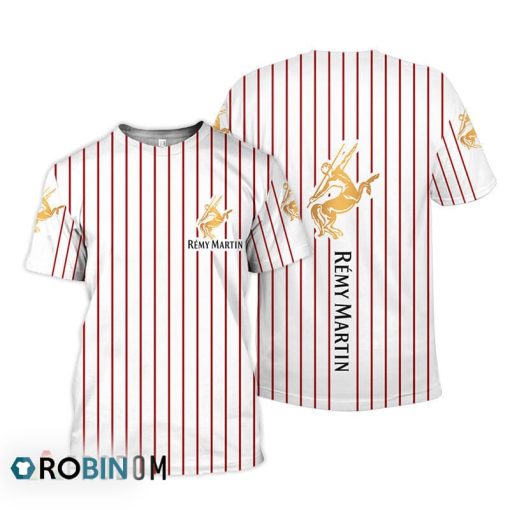 Remy Martin White Vertical Striped 3D Printed T-Shirt