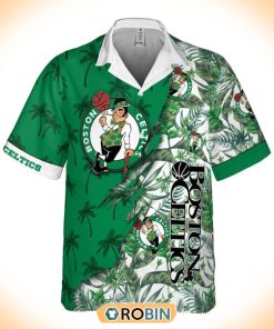 Retro NBA Boston Celtics Tropical Flowers Hawaiian Button Shirt Retro NBA Boston Celtics Tropical Flowers Hawaiian Button Shirt