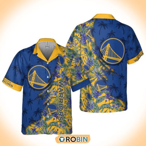 Retro NBA Golden State Warriors Tropical Flowers Hawaiian Button Shirt