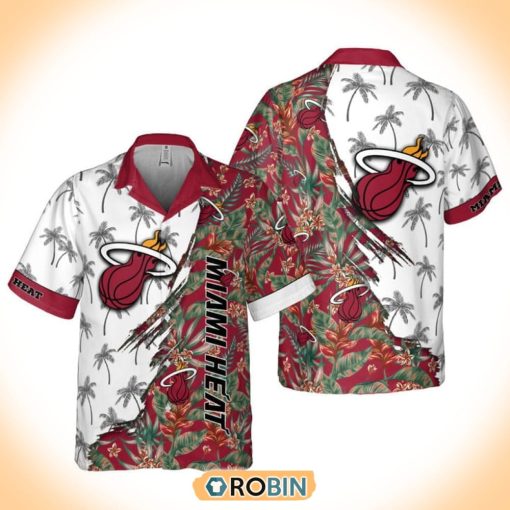 Retro NBA Miami Heat Tropical Flowers Hawaiian Button Shirt