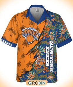 Retro NBA New York Knicks Tropical Flowers Hawaiian Button Shirt