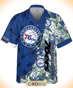 Retro NBA Philadelphia 76ers Tropical Flowers Hawaiian Button Shirt