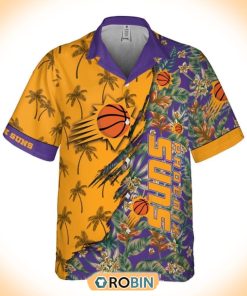 Retro NBA Phoenix Suns Tropical Flowers Hawaiian Button Shirt