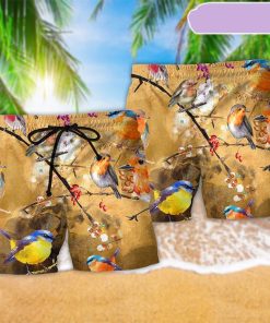 Robin Bird Floral Style Beach Short, Gift for Holiday Summer