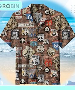 Route 66 on brick wall with road signs Unisex Hawaiian Shirt