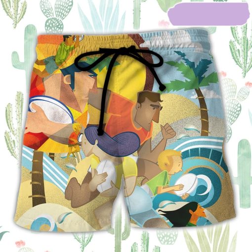 Rugby Beach Sports Beach Rugby Family Fight Beach Short, Gift for Holiday Summer