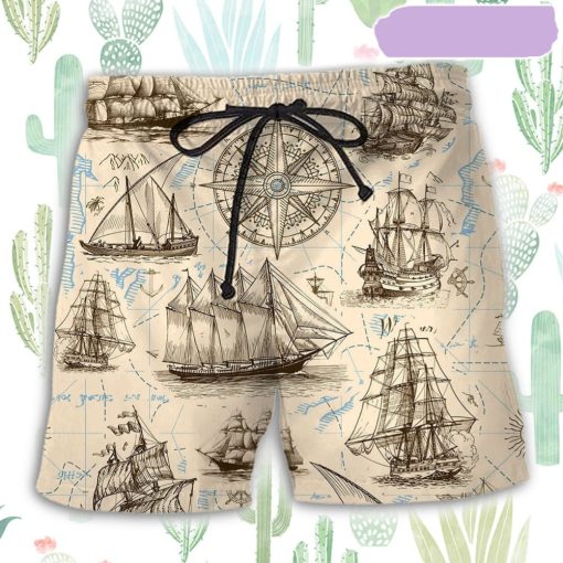 Sailing Vintage Pirate Map Beach Short, Gift for Holiday Summer