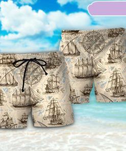 Sailing Vintage Pirate Map Beach Short, Gift for Holiday Summer