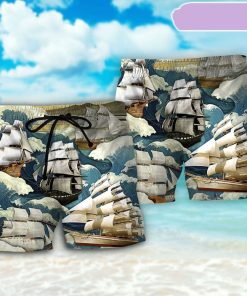 Sailing Wave Art Vintage Beach Short, Gift for Holiday Summer