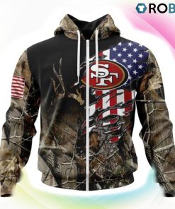 San Francisco 49ers Hunting Camo US Flag Style 3D Hoodie, 49ers Gifts
