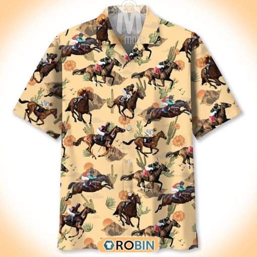 Sand Desert Cactus Horse Racing Pattern Hawaiian Shirt