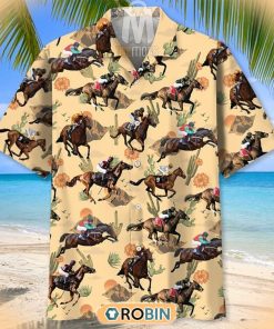 Sand Desert Cactus Horse Racing Pattern Hawaiian Shirt