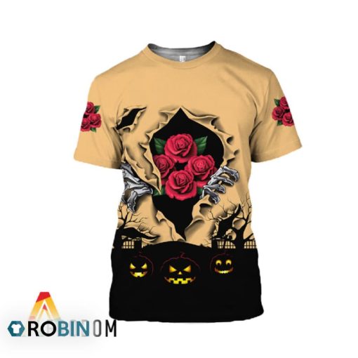 Scary Night Halloween Four Roses Bourbon 3D All Over Printed T-Shirt