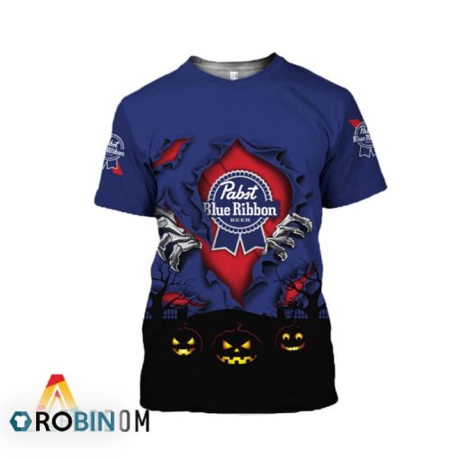 Scary Night Halloween Pabst Blue Ribbon 3D Printed T-Shirt