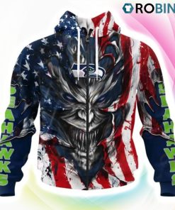 Seattle seahawks Demon Face Design 3D Hoodie, Seahawks Gifts for Fans