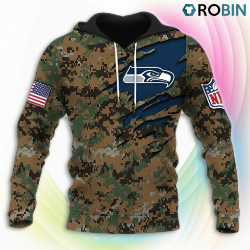 Seattle seahawks NFL Honor US Marine Veterans 3D Hoodie, Seattle Seahawks Apparel