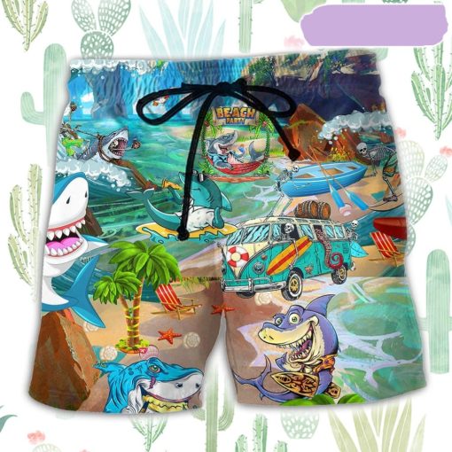 Shark And Skeletons On Summer Beach Party Summer Beach Short, Gift for Holiday Summer