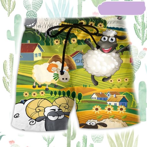 Sheep Happiness Beautiful Landscape Beach Short, Gift for Holiday Summer