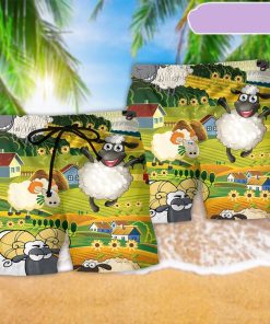 Sheep Happiness Beautiful Landscape Beach Short, Gift for Holiday Summer