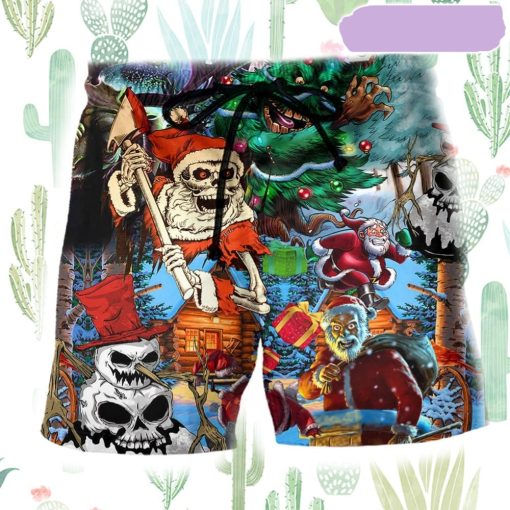 Skull And Christmas Scary Beach Short, Gift for Holiday Summer