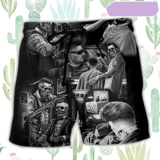 Skull Barber Hairdresser Style Beach Short, Gift for Holiday Summer