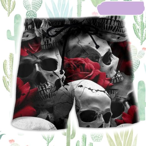 Skull Death Love Rose Beach Short, Gift for Holiday Summer