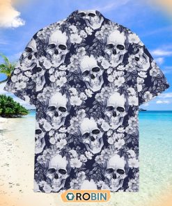 Skull Floral Navy Aloha Hawaiian Short Sleeve Button Shirt