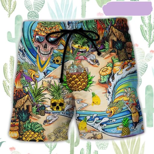Skull Pineapple Fruit Amazing Beach Short, Gift for Holiday Summer