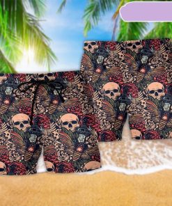 Skull Tattoo Amazing Floral Beach Short, Gift for Holiday Summer
