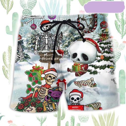 Skull Xmas Snow Christmas Beach Short, Gift for Holiday Summer