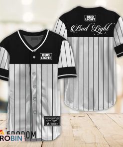 Sleek Black Vertical Striped Bud Light Baseball Jersey Shirt Style